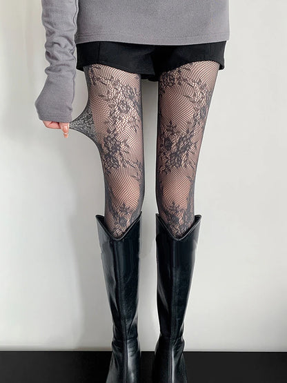 Collants Mignons Lolita Femme Sexy Dentelle Fleur Collants Hauts de Cuisse Bas Résille Lingerie Collants Résille Collants Femme