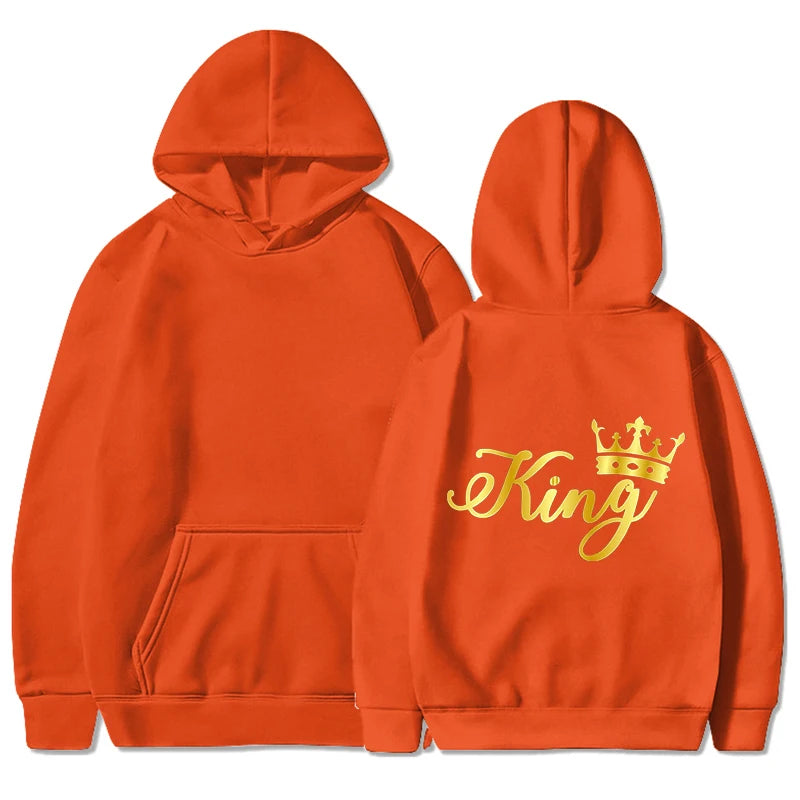 Nouveaux Sweats à Capuche Roi et Reine Unisexe pour Couples Pull à Capuche Harajuku Streetwear Manches Longues pour la Saint-Valentin