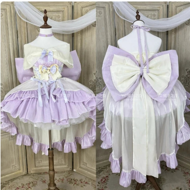 Robe bustier rose fée de style français pour femmes, collection printemps-été 2025, style Lolita, grande nœud, princesse, bouffante, courte, pour soirée et cocktail
