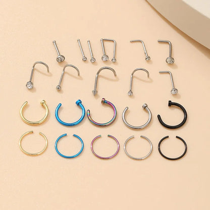 22 Pcs De Costume Faux Anneau De Nez Boucles D'oreilles Mode Punk Non-nez-piercing Septum Bijoux Pour Femmes