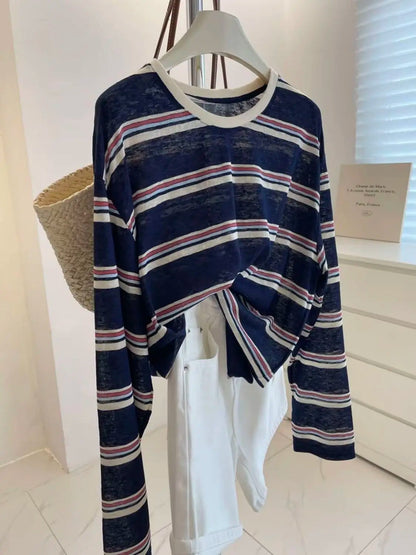 Vêtements pour femmes Printemps Automne Mode Simplicité Assorti Rayé Color Block Col Rond Dames Ample Style Décontracté Manches Longues