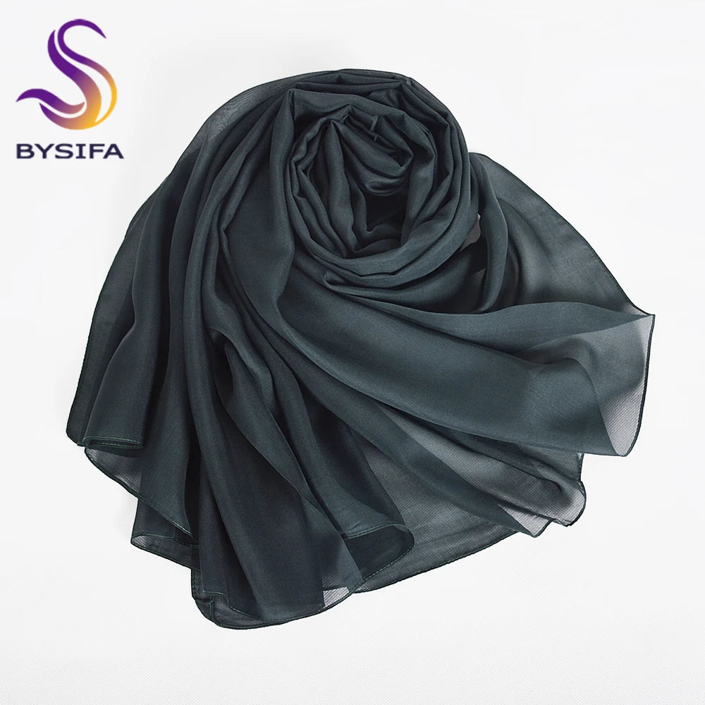[BYSIFA] Peacock Blue Winter 100% Mulberry Silk Long Scarves Wraps Female Fashion Large Scarf Shawl Spring Fall Silk Scarf Cape