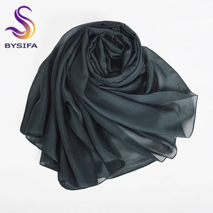 [BYSIFA] Peacock Blue Winter 100% Mulberry Silk Long Scarves Wraps Female Fashion Large Scarf Shawl Spring Fall Silk Scarf Cape