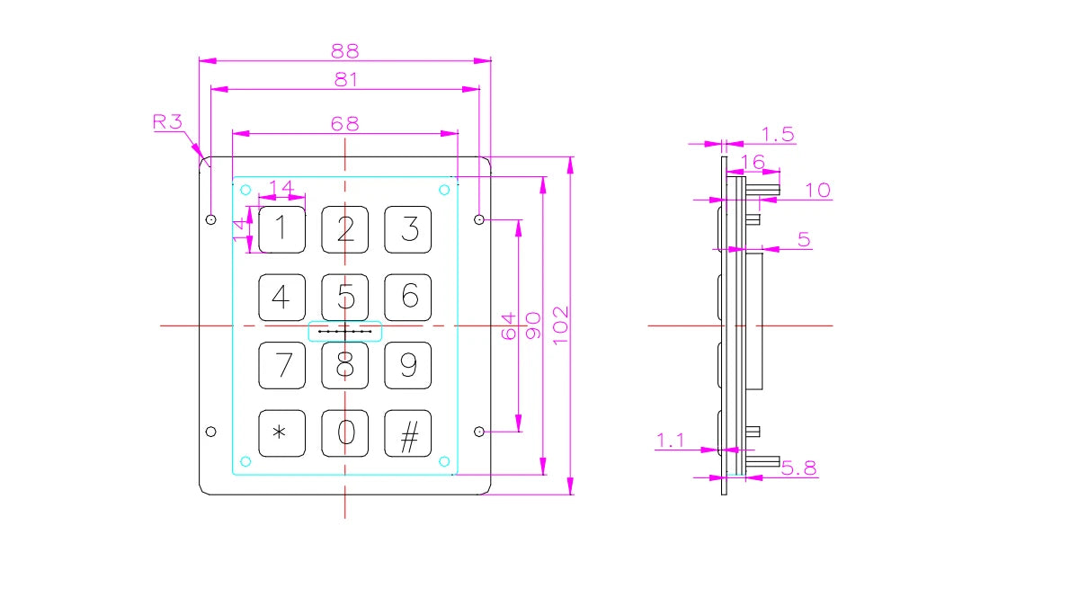 Industrial Keyboard with 12 Keys IP65 3x4 Kiosk Metal USB Keypad Stainless Steel Metallic Waterproof Slim Electric Lock Keypad
