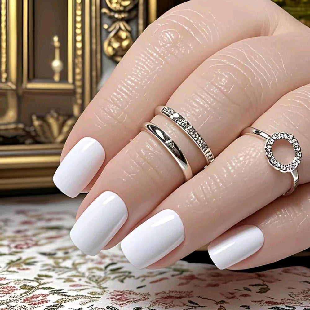Acrylic Long Square Fake Nail With Glue Sticker 24Pcs Glossy Black Press On False Nails For Gluing DIY Manicure Finger Tips