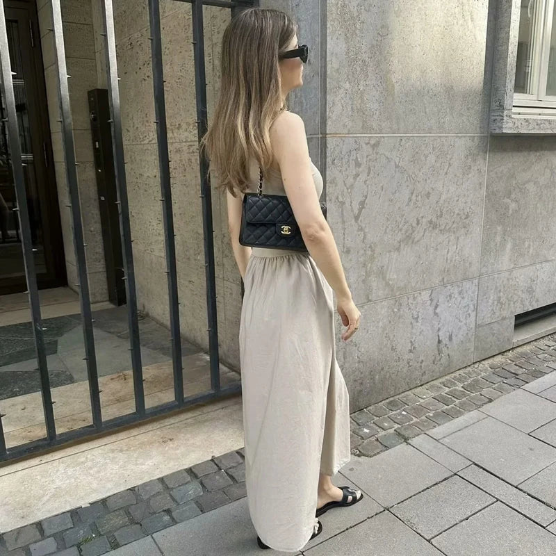 HXAO Womens Dresses Sleeveless Black Long Dress Bodycon Solid Knitted Dresses 2025 Woman Summer One Pieces Casual Midi Dresses