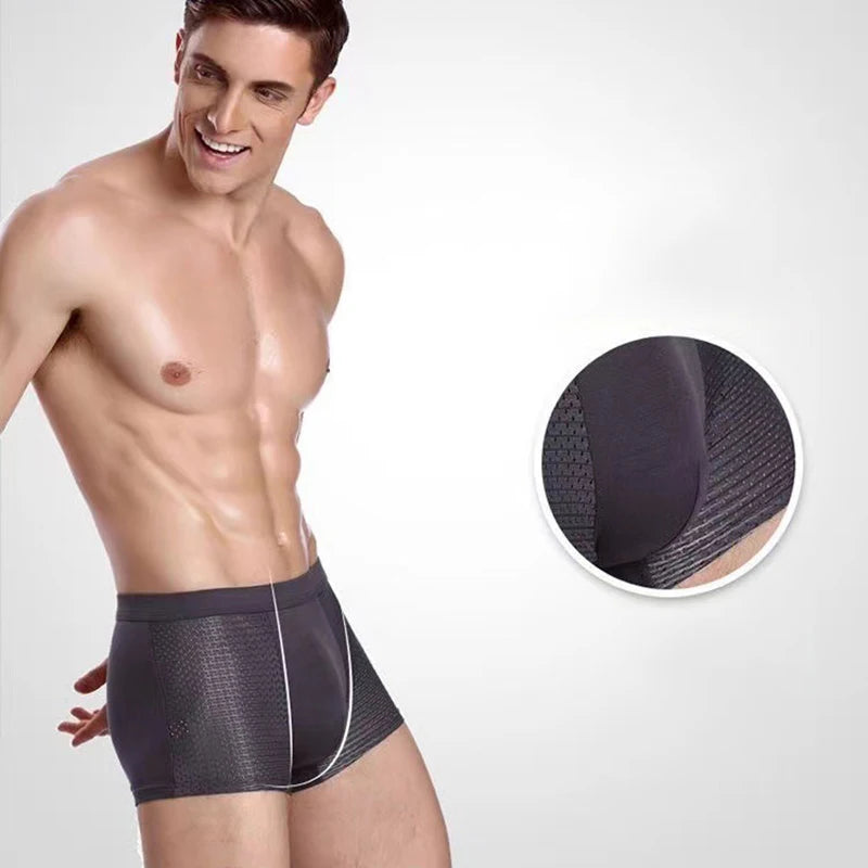 4 pièces/lot Sous-vêtements masculins Caleçons pour hommes en soie glacée et maille Boxer Short Grande Taille Culottes d'été Sexy Respirantes