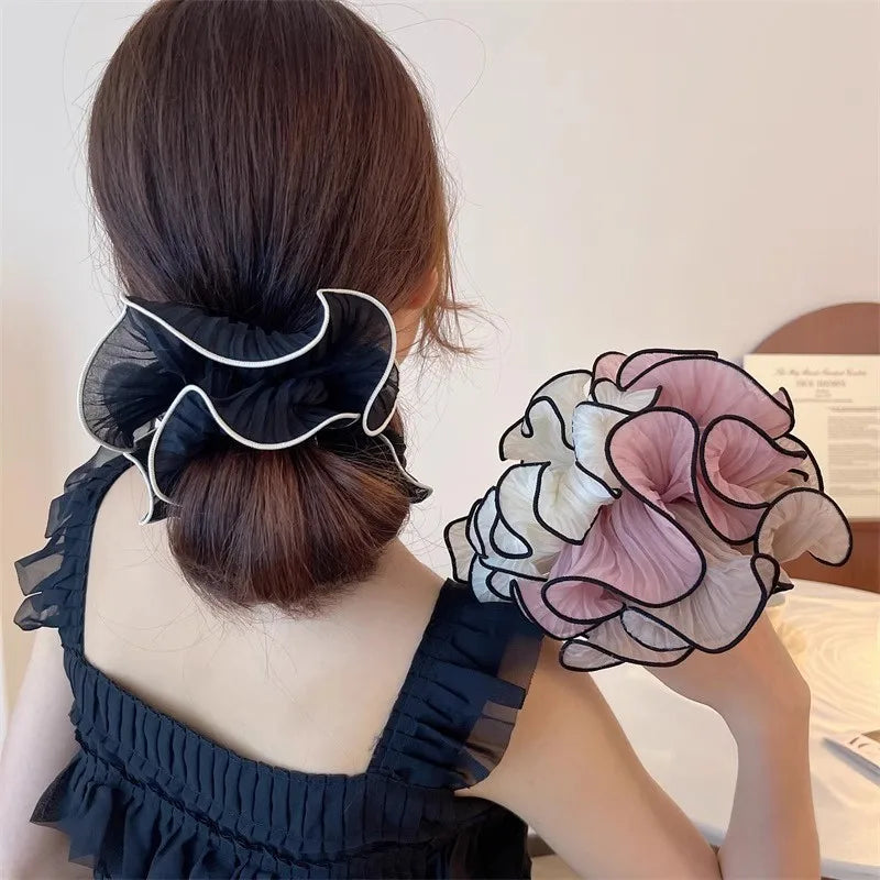 Mesh Pleated Hair Rope for Woman Simple Hair Ring Meatball Head Hair Tie Fashion Girl Does Not Damage The Hair Scrunchie
