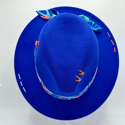 Suede Fedora Painting Felt Hats for Men and Women, Hand Sewn Fedora Adjustable Fall Winter Fashion Party Hats and Gifts