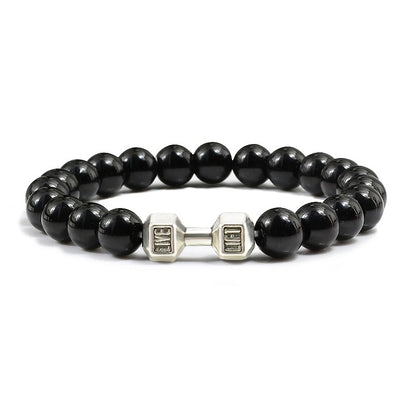 Bracelet en pierre volcanique naturelle pour hommes, perles mates noires, breloque haltère, bracelets à breloques pour femmes, bijoux de fitness