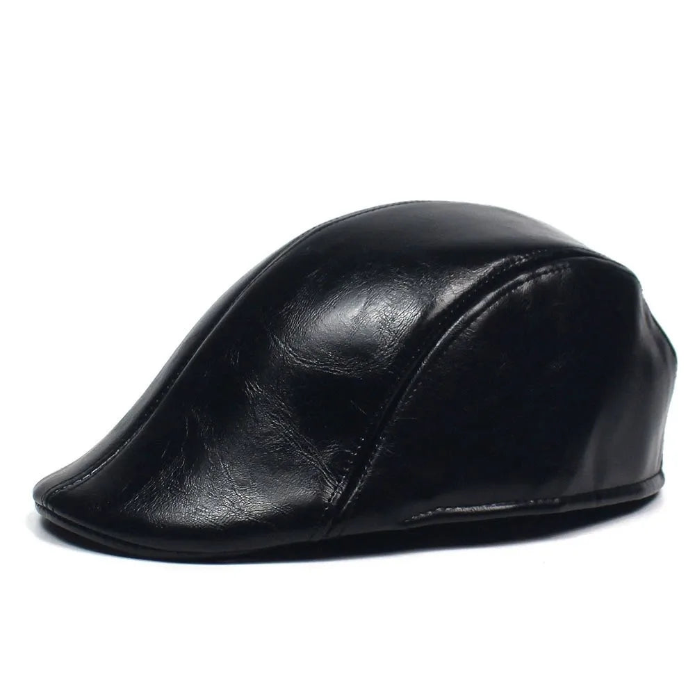 Fall Winter PU Men's Beret Hat Fashionable Casual Style Headwear for Men Bright Leather-like Warm Forward Hats Visors for Women