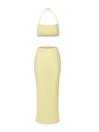 Women Long Skirt 2 Pcs Sets Sexy Strapless Tube Top Bodycon Maxi Skirts Y2k Two Piece Outfit Summer Clothing Beach Wear