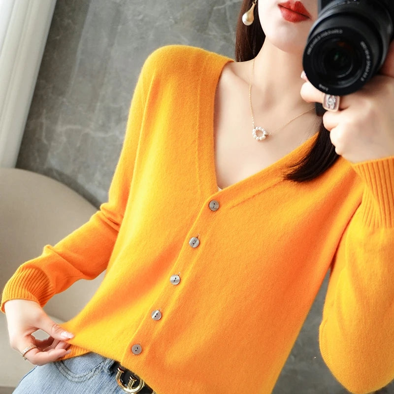 Pull ample pour femme à col en V, style vent frais et élégant
