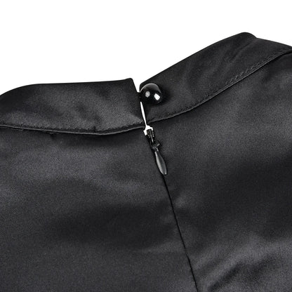 Robe trapèze élégante noire pour femme 2024, Col semi-montant, Taille haute, Coupe ajustée, Robe de bureau unie pour femme, Vestidos