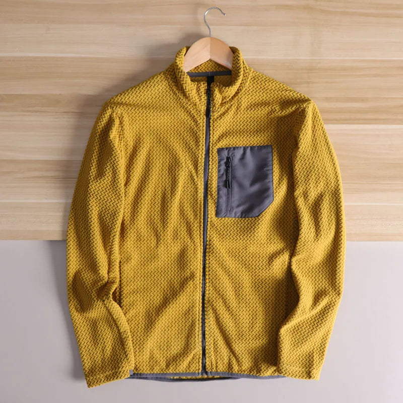 Outdoor Jacket, Casual, Fishing, Cycling, Camping, Hiking, Mountaineering, Trekking, Wave Pattern, Stand-up Collar Fleece Jacket