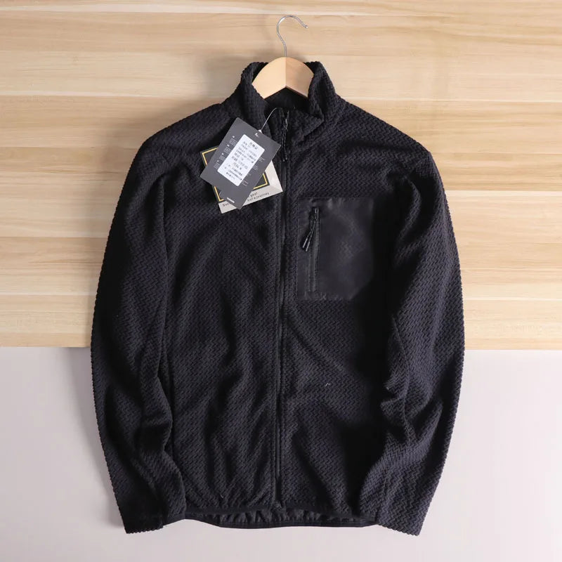 Outdoor Jacket, Casual, Fishing, Cycling, Camping, Hiking, Mountaineering, Trekking, Wave Pattern, Stand-up Collar Fleece Jacket
