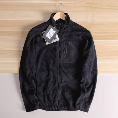 Outdoor Jacket, Casual, Fishing, Cycling, Camping, Hiking, Mountaineering, Trekking, Wave Pattern, Stand-up Collar Fleece Jacket