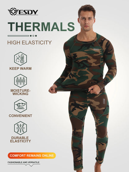 Esdy 1 Set of Men's Thermal Compression Clothing Set, Autumn and Winter Outdoor Thermal Underwear Set, Polar Hunting Cold-Proof Long-Sleeve Underwear and Pants, Suitable for Skiing, Mountaineering, and Rock Climbing