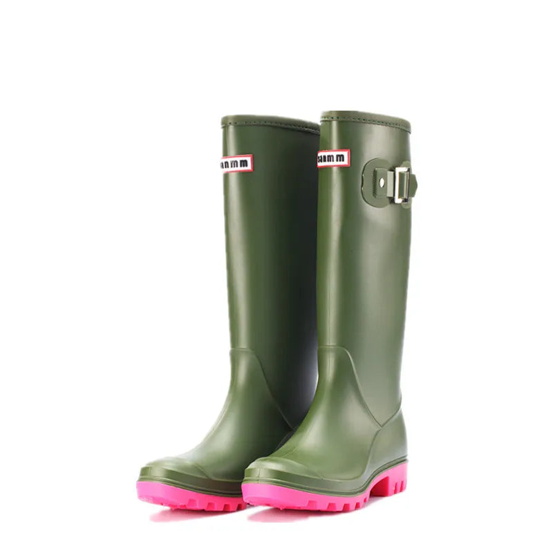 Hot Fashion Rainboots Women Knee-High Water Boots Buckle Long Tube High-grade Waterproof Shoes Womens Rubber PVC Rain Boots 2022