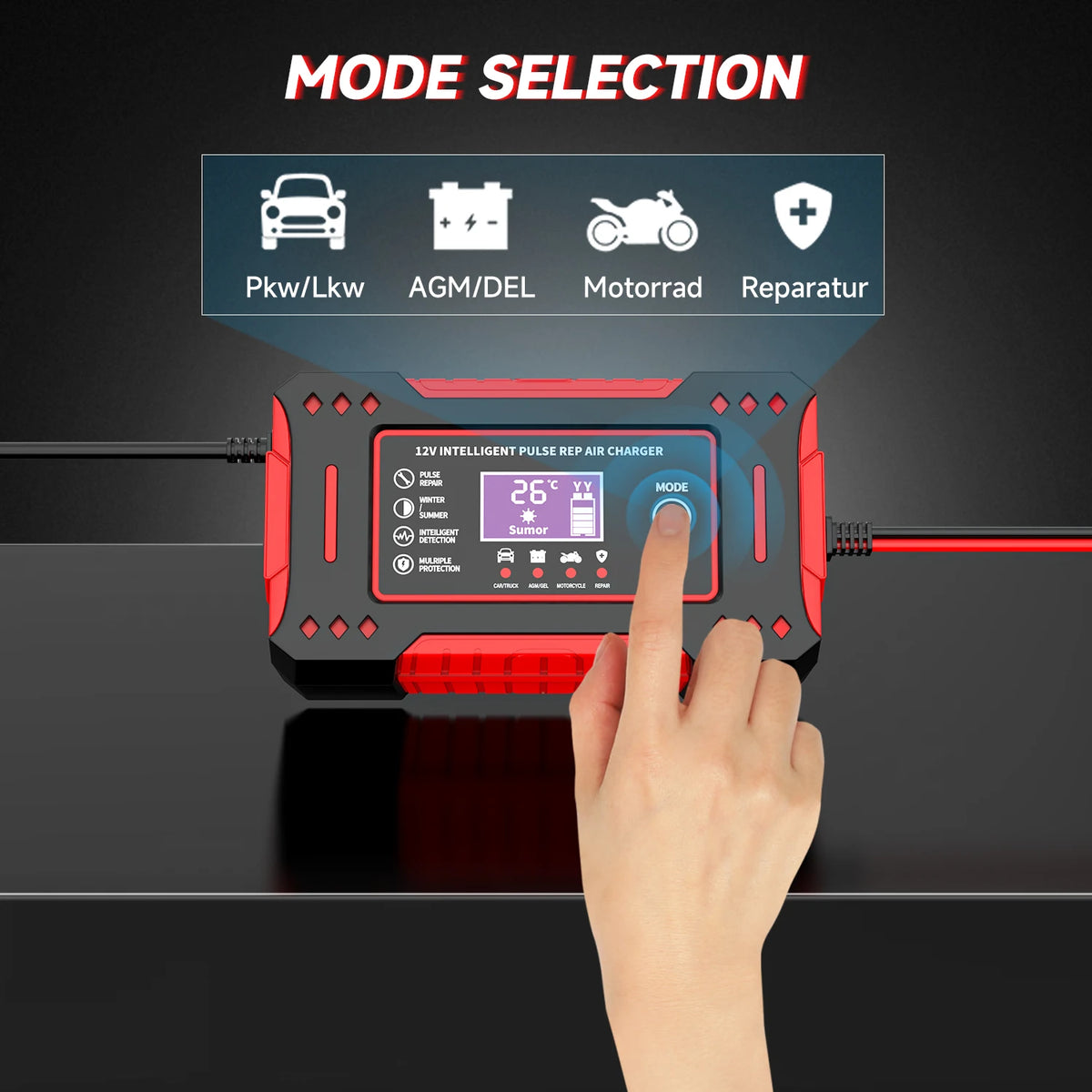 Chargeur de batterie de voiture intelligent 6A 12V avec écran LCD, unité de charge pour batteries de voiture et de moto, batterie au plomb-acide