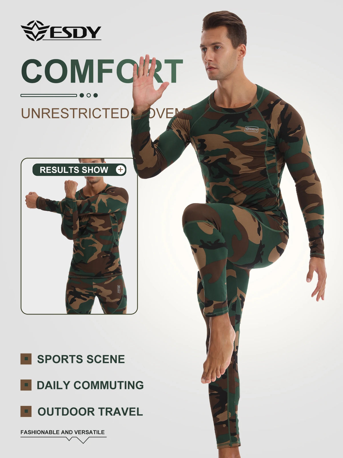 Esdy 1 Set of Men's Thermal Compression Clothing Set, Autumn and Winter Outdoor Thermal Underwear Set, Polar Hunting Cold-Proof Long-Sleeve Underwear and Pants, Suitable for Skiing, Mountaineering, and Rock Climbing