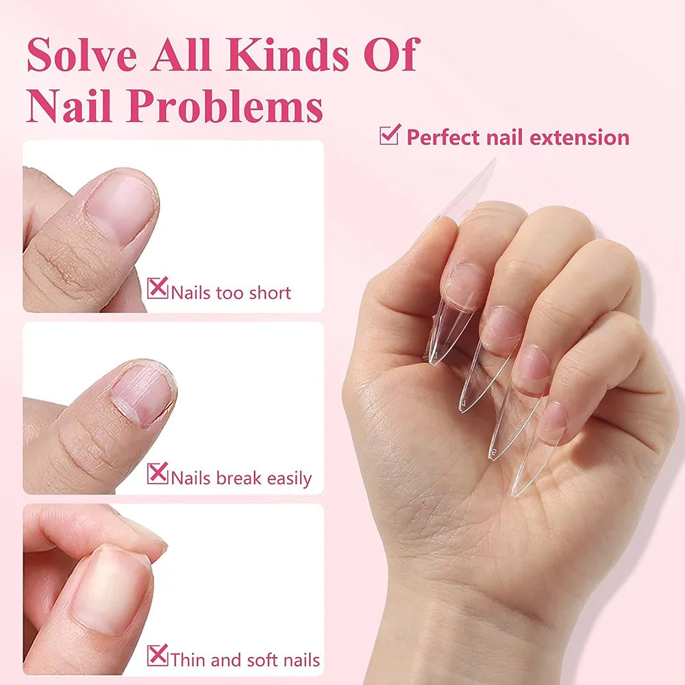 Clear Stiletto Nail Tips for Acrylic Nails Professional Soft Gel Nail Tips Medium Stiletto False Nails