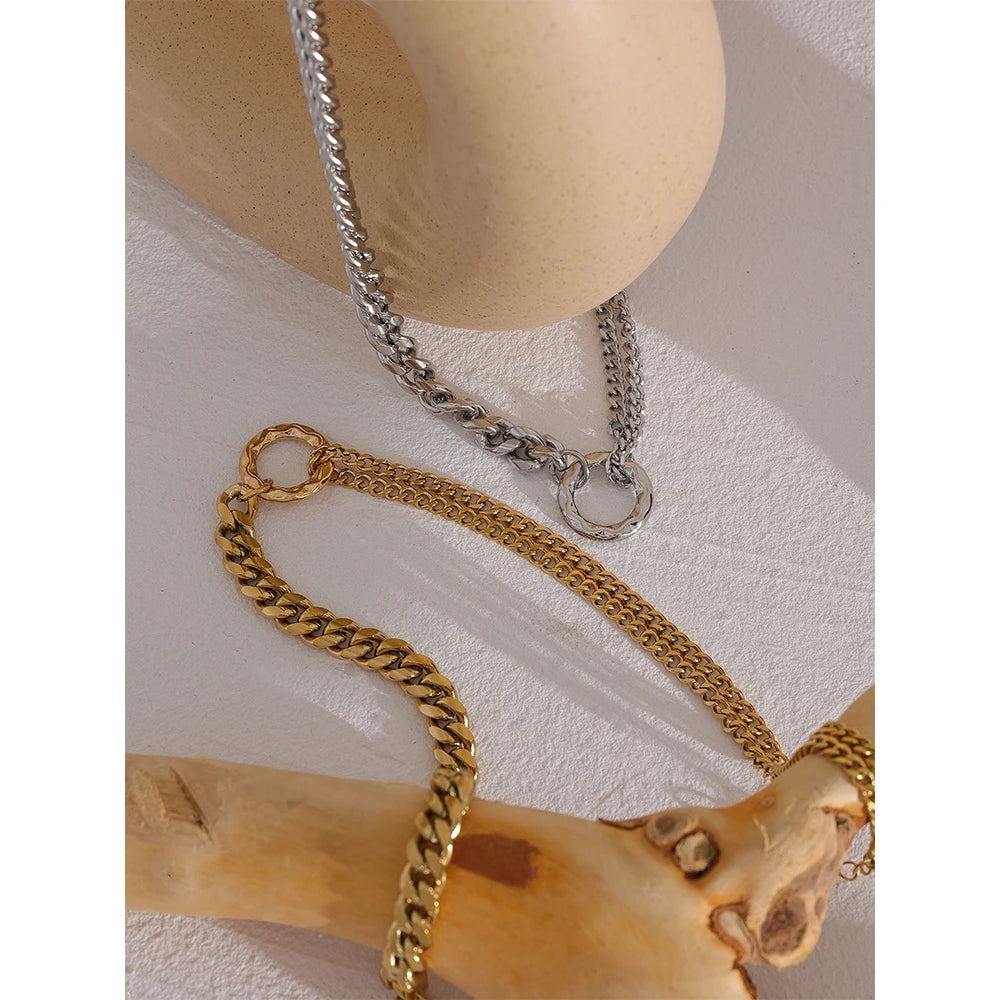 Yhpup Gold Color Chain Statement Necklace for Women Stainless Steel Metal Charm Simple Jewelry Bijoux Acier Inoxidable Femme