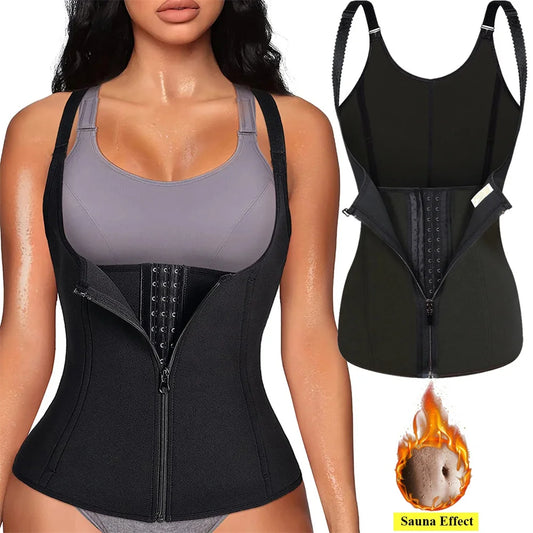 Débardeur serre-taille pour femme, avec fermeture éclair, gaine amincissante, contrôle du ventre, sans manches, haut de sport pour femme, sous-vêtement sculptant.