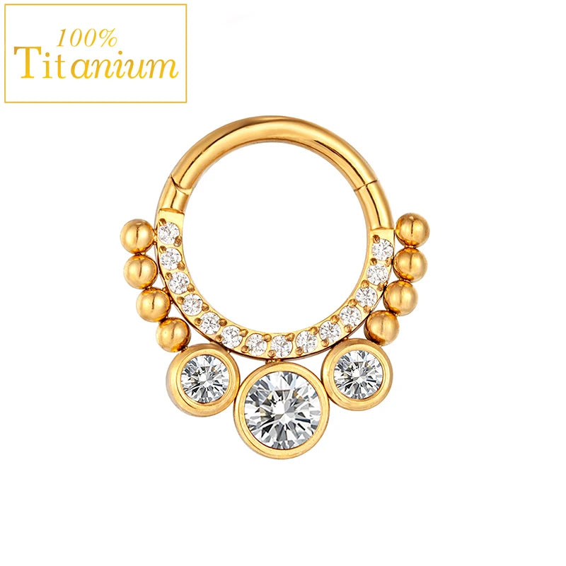 Anneaux de nez en titane G23, clicker de septum articulé, segment pour oreille, tragus, cartilage, hélix, daith, lèvre, bijoux de piercing, boucles d'oreilles dorées