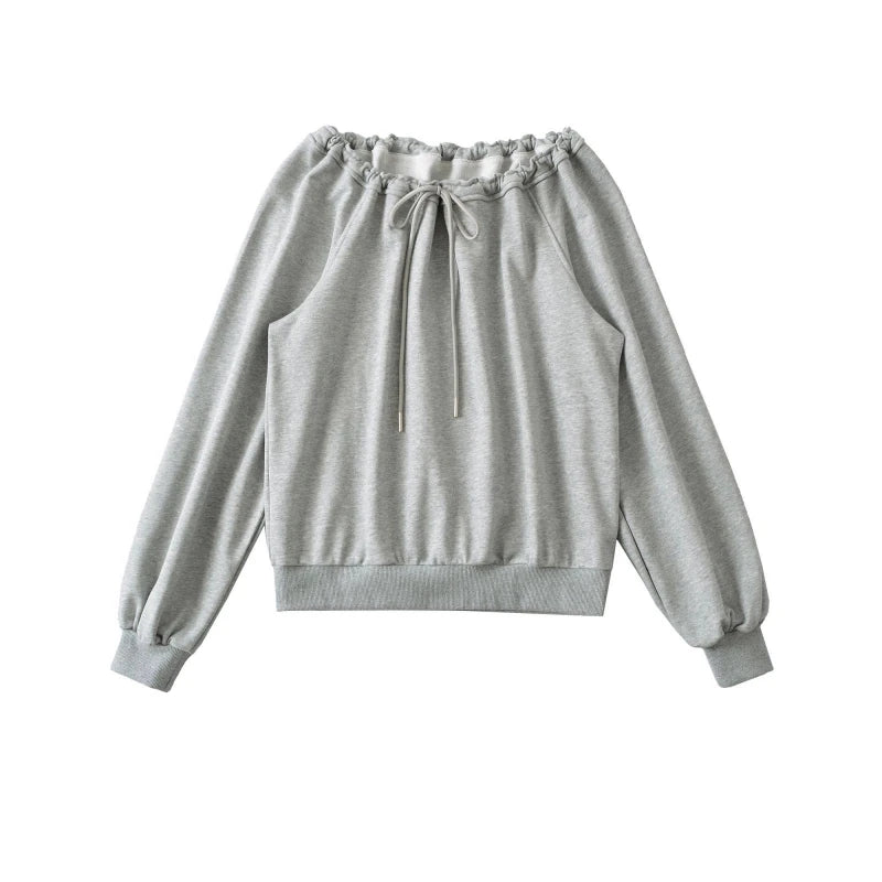 Bandage Plissé Uni Style Décontracté Sweatshirts à Capuche Printemps Automne Manches Longues Ample Hauts Tendance Vêtements Coréens Décontractés pour Femmes