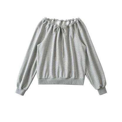 Bandage Plissé Uni Style Décontracté Sweatshirts à Capuche Printemps Automne Manches Longues Ample Hauts Tendance Vêtements Coréens Décontractés pour Femmes