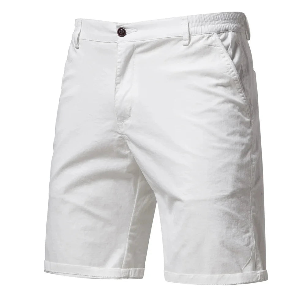 2021 New Summer 100% Cotton Solid Shorts Men High Quality Casual Business Social Elastic Waist Men Shorts 10 Colors Beach Shorts