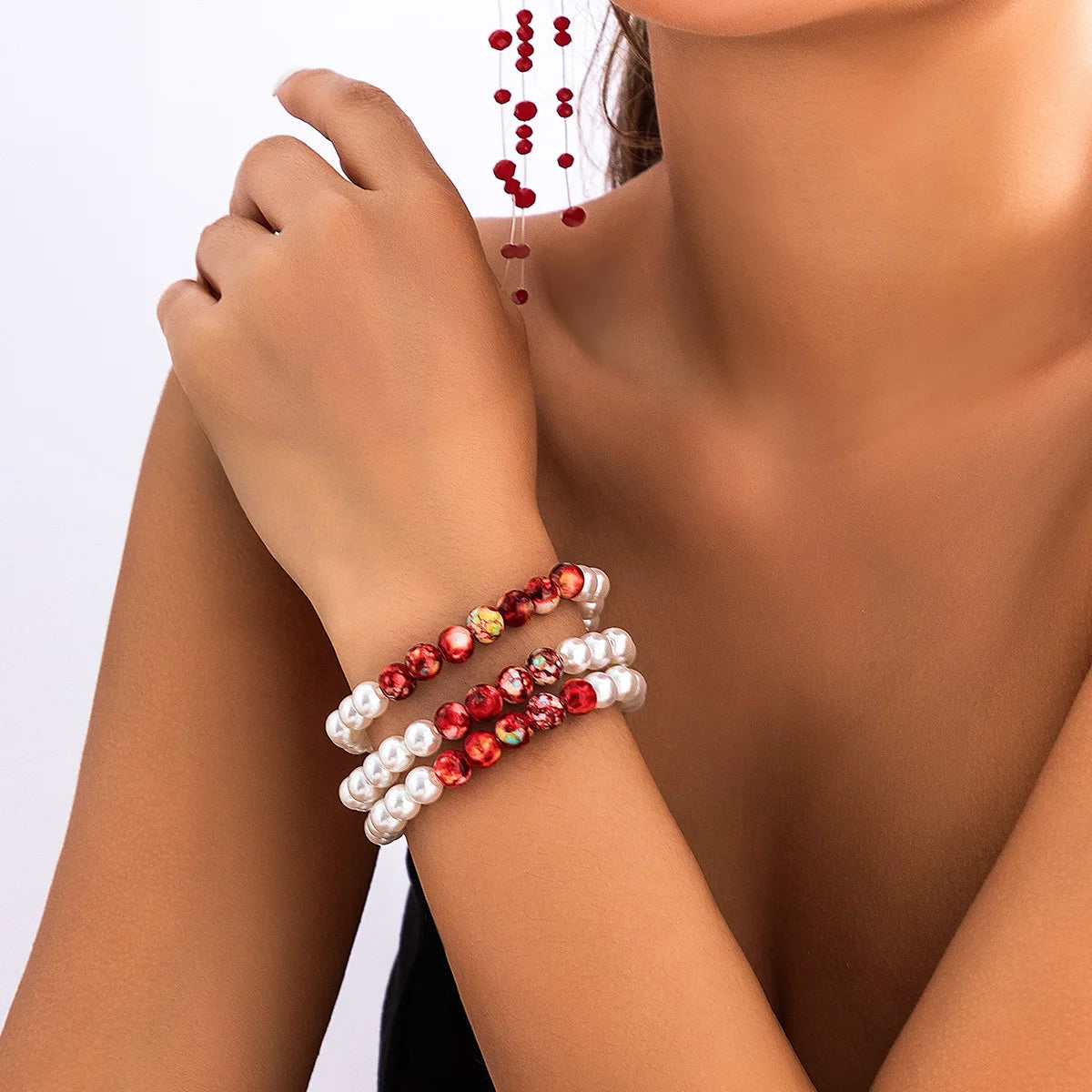 DIEZI Goth Multilayer Red Blood Imitation Pearl Choker Statement Necklace For Women Vintage Crystal Bead Halloween Jewelry