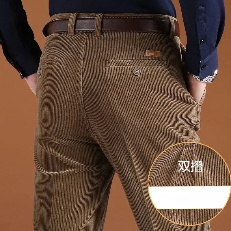 Corduroy Men Trousers Straight Thick Warm Autumn Winter Men Pants High Waist Mens Pants Plus Size 40 42 44 46