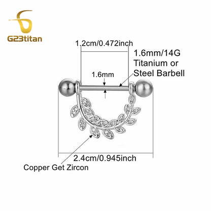 2 bagues de mamelon en zircon couleur argent hypoallergéniques 14G 16mm en titane, piercing barbell droit, bijoux de plage sexy, ornement pour femme