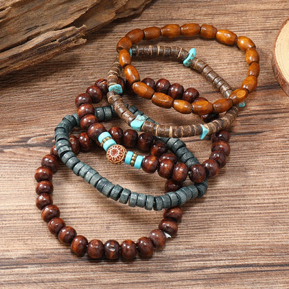 5Pcs Wood Beads Beaded Bracelet Set For Men Women Vintage Wood Beads Elastic Chain Bangle Fashion Daily Party Jewelry