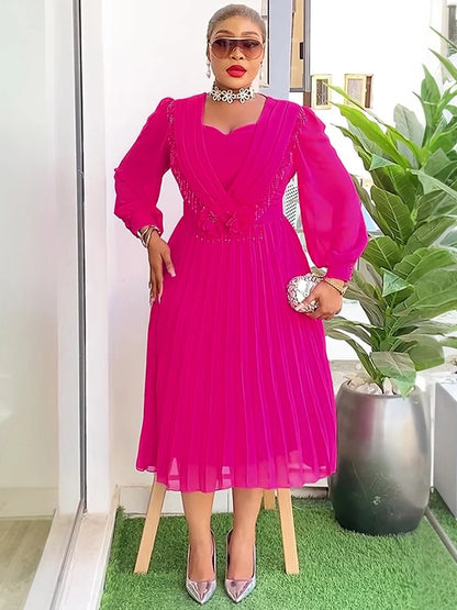 Party Evening Dresses Elegant Women Long Sleeve Chiffon Dress Wedding Prom Birthday Gowns African Dashiki Maxi Robe Lady Clothes