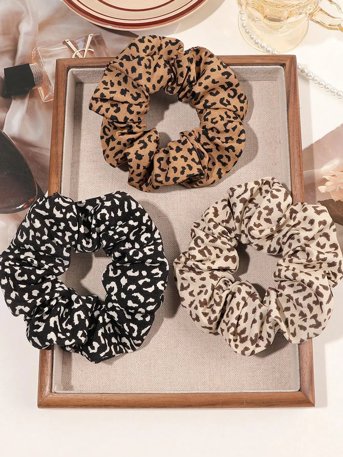 3/6/12PCS Leopard Velvet and Silk Satin Scrunchies Hair Ties Hair Elastics Bands Ponytail Holder Hair Accessories for Women Girl