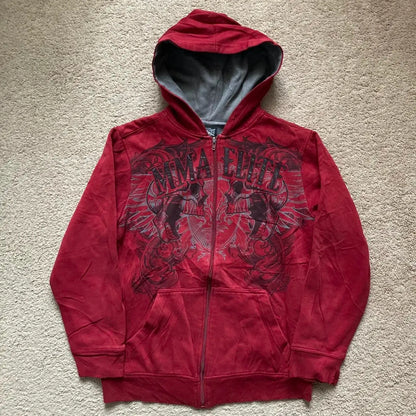 Printed Zipper Hooded Sweater Y2K Gothic Harajuku Popular Hoodies