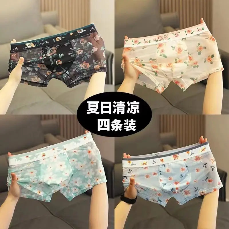 1 slip boxer en maille sexy pour homme, transparent, imprimé, grande taille, sous-vêtement en U convexe, Lingerie 6XL