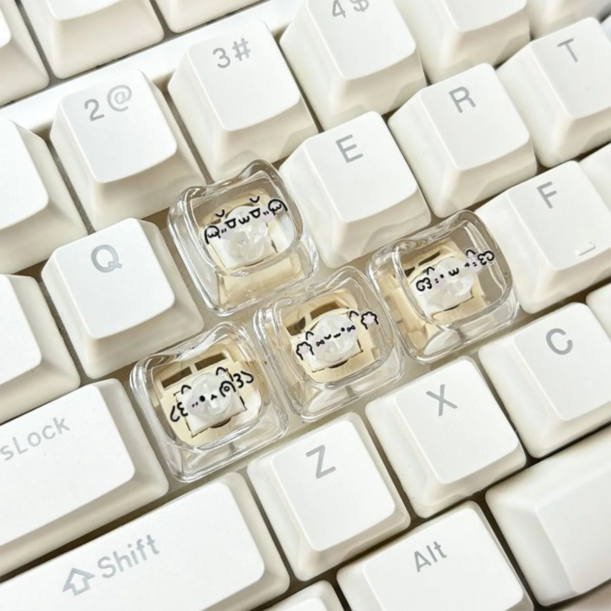 Cute MAO Profile WASD Keycpas Cat-shaped Animate Cartoon Expression Emoji Kaomoji Key Caps for MX Switch DIY Mechanical Keyboard