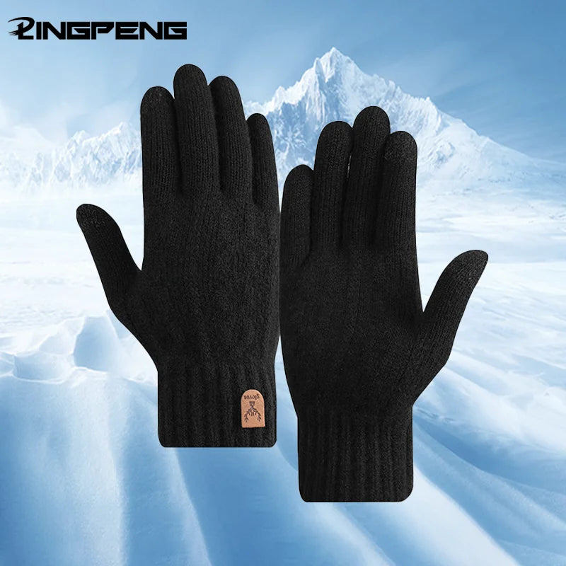 Women Men Warm Winter Touch Screen Gloves Stretch Classical Knit Mittens Wool Full Finger Outdoor Cycling Driving Glove