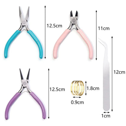 Jeu d'outils portables en métal à 3 couleurs, pinces pour la fabrication de bijoux, pince à bec rond, kit de brucelles pour l'artisanat, le perlage, la couture, les fournitures de bricolage