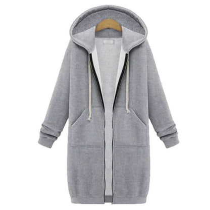Parkas épaisses à capuche pour femmes automne hiver 2025 Vestes amples à capuche avec fermeture éclair Poches Grandes tailles Sweatshirts Robes de sport Vêtements d'extérieur