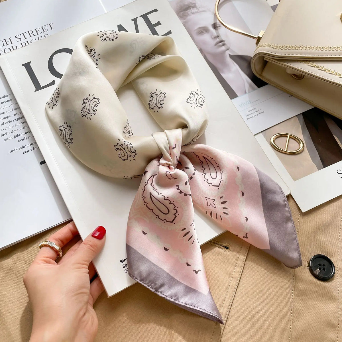 2025 Summer Hijab Head Girl Luxury Silk Square Plaid Scarf Women Satin Neck Hair Tie Band Soft Work Neckerchief