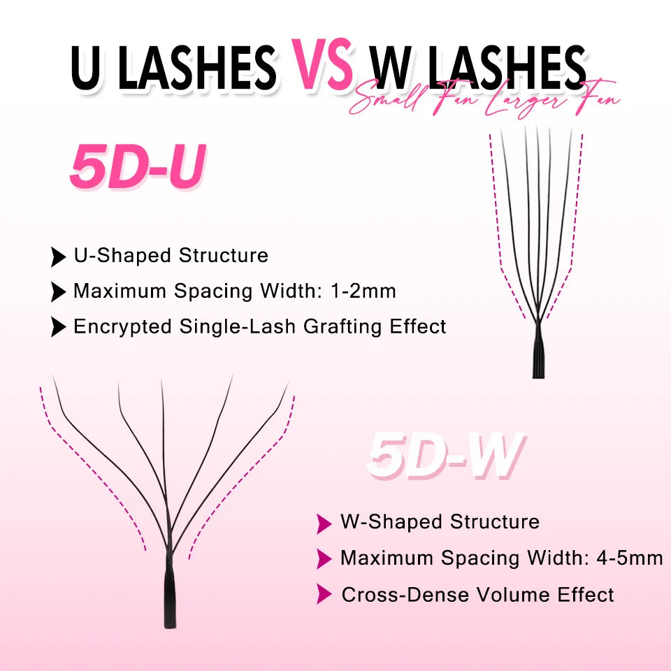 10 Trays U-shaped Eyelash Extensions Handmade Soft U Shape W Bloom Lashes Premade Fans U3D U5D Brown 4DW False Eyelash Wholesale