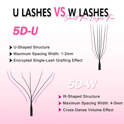 10 Trays U-shaped Eyelash Extensions Handmade Soft U Shape W Bloom Lashes Premade Fans U3D U5D Brown 4DW False Eyelash Wholesale