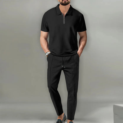 Ensemble Polo et Short de Sport pour Homme, Manches Courtes, Chemise Polo Élégante avec Fermeture Éclair et Short, Ensemble Décontracté Streetwear 2 Pièces pour Homme