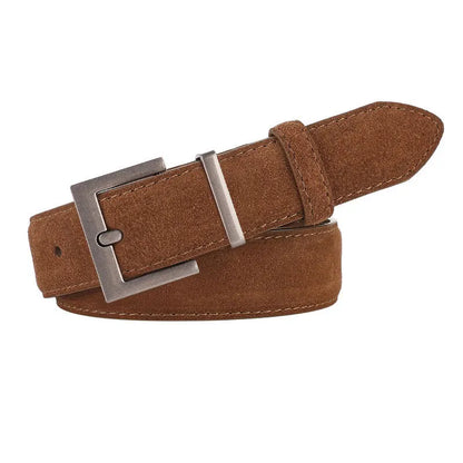 Ceinture double en cuir véritable tendance pour femme, en daim de vachette élégant avec boucle carrée en alliage chic, idéale pour les robes et les jeans