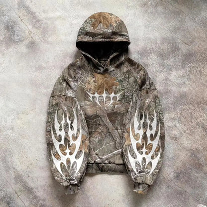 Sweat à capuche Y2K Retro zippé motif camouflage Fermeture éclair streetwear hip-hop oversize unisexe camouflage